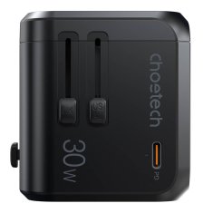 Choetech PD5008 potovalni stenski polnilnik, 3xUSB-A, 1xUSB-C, GaN, 30W, US/EU/UK/AU (črn)