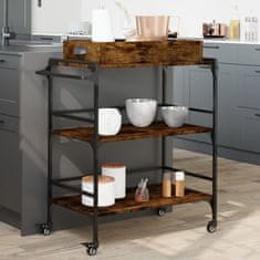 Greatstore Kuhinjski voziček dimljen hrast 81,5x41x92,5 cm inženirski les