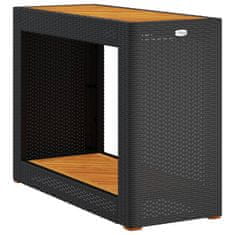 Greatstore Vrtna miza z leseno mizno ploščo črna 100x40x75 cm poli ratan