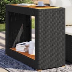 Greatstore Vrtna miza z leseno mizno ploščo črna 100x40x75 cm poli ratan