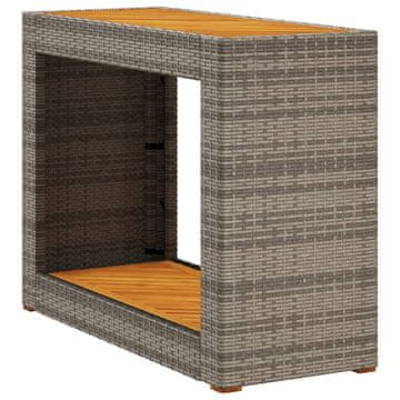 Vidaxl Vrtna miza z leseno mizno ploščo siva 100x40x75 cm poli ratan