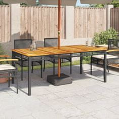 Greatstore Vrtna miza črna 180x90x75 cm poli ratan in akacijev les