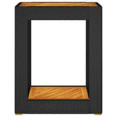 Greatstore Vrtna miza z leseno mizno ploščo črna 60x40x75 cm poli ratan
