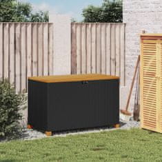 Vidaxl Vrtna škatla za shranjevanje črna 110x55x63 cm PE ratan akacija