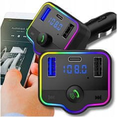 Hitelektro LED RGB avto FM oddajnik MP3 bluetooth 5.0 in polnilec 2x USB 3.0 12-24V