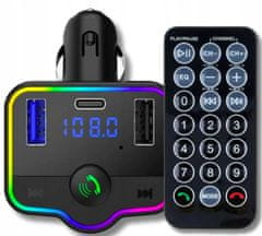 Hitelektro LED RGB avto FM oddajnik MP3 bluetooth 5.0 in polnilec 2x USB 3.0 12-24V