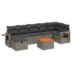Greatstore Vrtna sedežna garnitura 8-delna z blazinami siv poli ratan