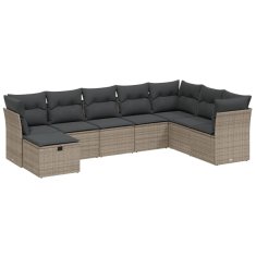 Greatstore Vrtna sedežna garnitura 8-delna z blazinami siv poli ratan