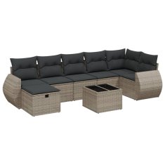 Greatstore Vrtna sedežna garnitura 8-delna z blazinami siv poli ratan
