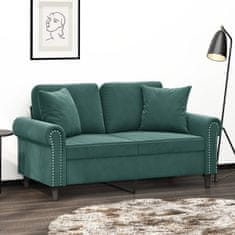 Vidaxl Kavč dvosed z okrasnimi blazinami temno zelen 120 cm žamet