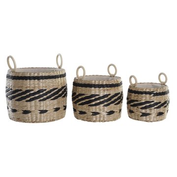 DKD Home Decor Komplet košar DKD Home Decor Black Natural Natural Fibre Colonial 30 x 30 x 25 cm (3 kosi)