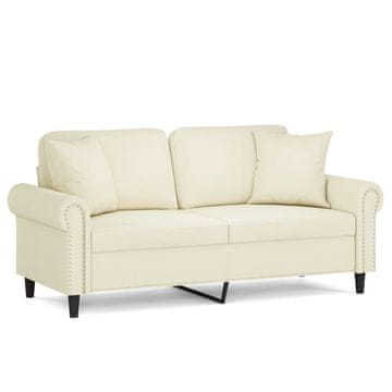 Vidaxl Kavč dvosed z okrasnimi blazinami krem 140 cm žamet