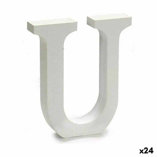 DKD Home Decor Črka U Wood White (2 x 16 x 14,5 cm) (24 enot)