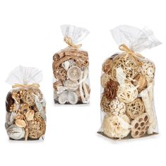 DKD Home Decor Vrečka z okrasnimi kroglicami 18 x 34 x 14 cm rjava bela (12 enot)