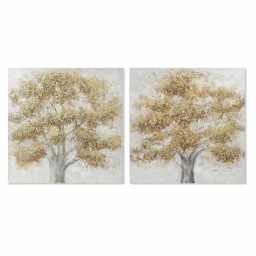 DKD Home Decor Slikarstvo DKD Home Decor Platno 100 x 3,8 x 100 cm Drevesna koča (2 enoti)