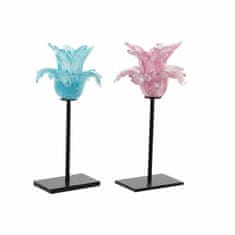 DKD Home Decor Svečnik DKD Home Decor Modra Roza Kovina Kristal 12 x 12 x 24 cm (2 enoti)