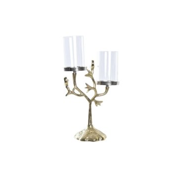 DKD Home Decor Svečnik DKD Home Decor Crystal Golden Aluminium Birds (29 x 15 x 48 cm)