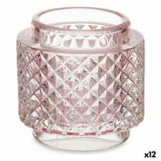 Gift Decor Svečnik iz rožnatega stekla (9 x 8,8 x 9 cm) (12 enot)