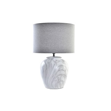 DKD Home Decor Namizna svetilka DKD Home Decor Canvas Ceramic Grey White (38 x 38 x 58 cm)