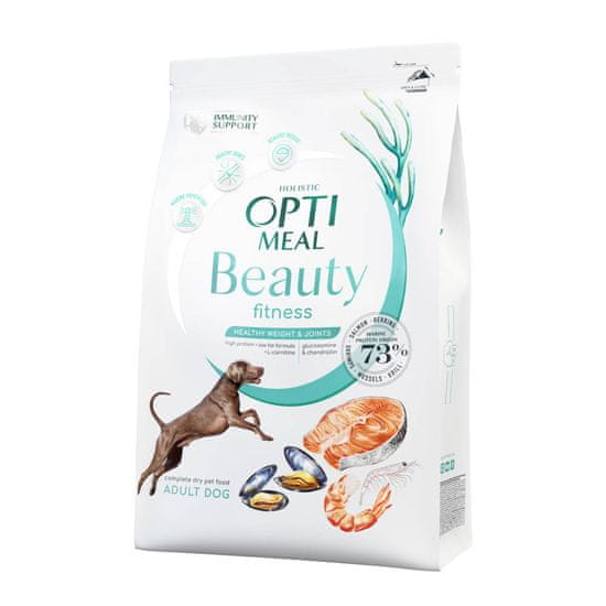 OptiMeal  Beauty FITNESS GRAIN FREE popolna suha hrana brez žit za odrasle pse vseh pasem - zdrava teža in sklepi 1,5 kg