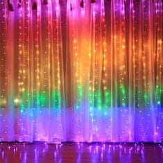 Netscroll 2x Svetlobna zavesa s 300 barvnimi LED lučkami, 8 načinov utripanja, daljinec za nadzor svetlosti in časovnika, vodoodporna za zunanjo in notranjo uporabo, za zabave, ColorfulCurtain
