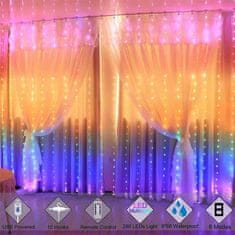 Netscroll 2x Svetlobna zavesa s 300 barvnimi LED lučkami, 8 načinov utripanja, daljinec za nadzor svetlosti in časovnika, vodoodporna za zunanjo in notranjo uporabo, za zabave, ColorfulCurtain