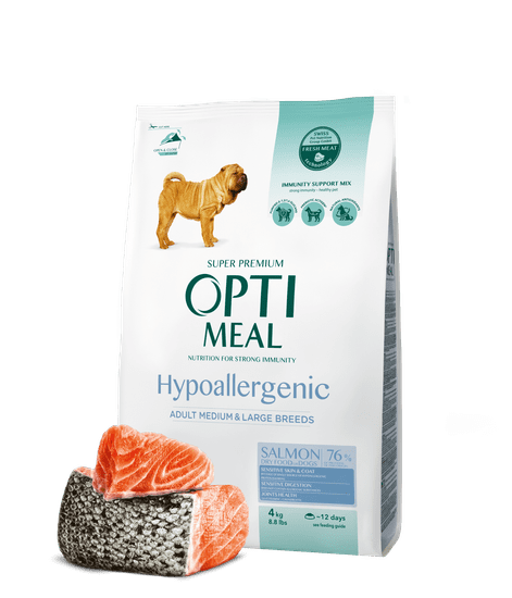 OptiMeal hipoalergena suha hrana za pse z lososom 4 kg