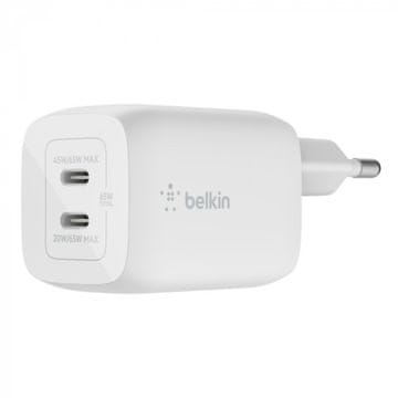 Belkin 65W dvojni napajalnik bele barve