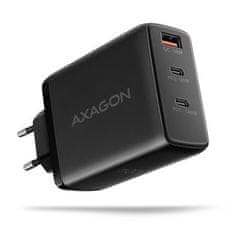 AXAGON ACU-DPQ100, omrežni polnilnik GaN, 100 W, 3x vhod (USB-A + dvojni USB-C), PD3.0/PPS/QC4+/Apple, črn