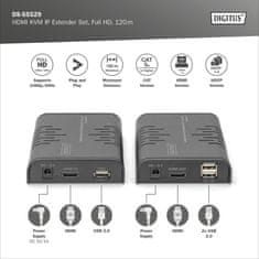 Digitus DS-55529 HDMI KVM IP Extender Kit, Full HD, 60 Hz, 120 m, črna