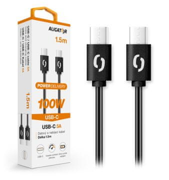Aligator Podatkovni kabel POWER 100W, USB-C/USB-C 5A, 1,5 m črn