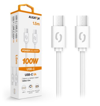 Aligator Podatkovni kabel POWER 100W, USB-C/USB-C 5A, 1,5 m, bela