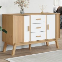 Greatstore Komoda OLDEN bela in rjava 114x43x73,5cm cm trdna borovina