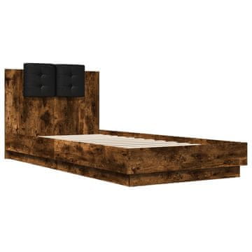 Vidaxl Posteljni okvir z vzglavjem dimljen hrast 100x200 cm inž. les