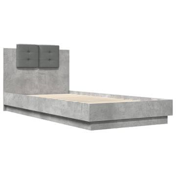 Vidaxl Posteljni okvir z vzglavjem betonsko siv 100x200 cm inž. les