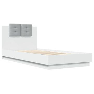 Vidaxl Posteljni okvir z vzglavjem bel 100x200 cm inženirski les