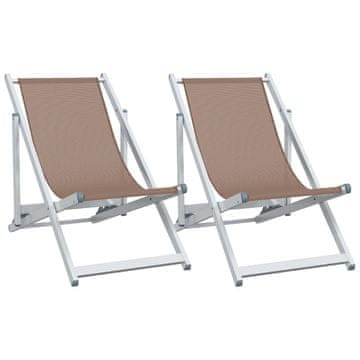 Vidaxl Zložljivi stoli za na plažo 2 kosa rjav aluminij in tekstil