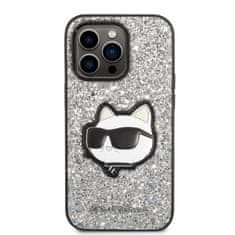 Karl Lagerfeld Ovitek Karl Lagerfeld za Apple iPhone 14 Pro Max - Silver Glitter Choupette Patch
