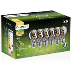 LUMILED 6x LED žarnica E27 A60 6W = 50W 660lm 2200K Topla bela 360° Filament SMOKY