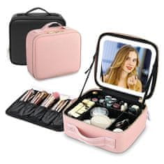 Cool Mango Potovalna torba za ličila z LED lučko, 3 nastavitve svetlobe lepotni organizator, s prilagodljivimi predalčki, kozmetični kovček, ostanite organizirani na poti, 26 x 23 cm – Makeupbox, roza