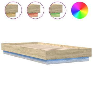 Vidaxl Posteljni okvir z LED lučkami sonoma hrast 90x200 cm