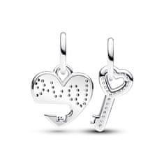 Pandora Igrivi srebrni obeski Srce in ključ 793081C01