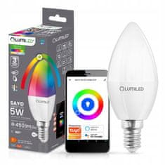 LUMILED Pametna LED žarnica E14 B35 5W = 40W 450lm RGB CCT + bela WIFI TUYA SMART