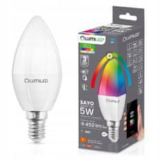 LUMILED Pametna LED žarnica E14 B35 5W = 40W 450lm RGB CCT + bela WIFI TUYA SMART