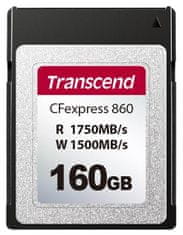 Transcend Pomnilniška kartica 160 GB CFexpress 860 NVMe PCIe Gen3 x2 (tip B), 1750 MB/s R, 1500 MB/s W