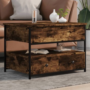 Greatstore Klubska mizica dimljeni hrast 70x50x50 cm inž. les in kovina