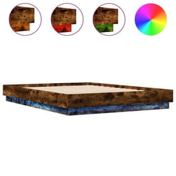 Vidaxl Posteljni okvir z LED diodami dimljeni hrast 140x200 cm
