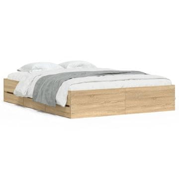 Vidaxl Posteljni okvir s predali sonoma hrast 150x200cm inženirski les