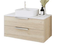 TBoss Kopalniška omarica z umivalnikom Nola 75 cm, naraven hrast, pult bela visoki sijaj