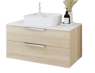 TBoss Kopalniška omarica z umivalnikom Nola 75 cm, naraven hrast, pult bela visoki sijaj